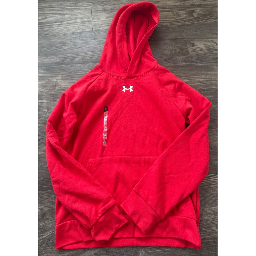 Under Armour Youth Large YL Red Fleece Pullover Hoodie Sweetshirt Pocket New BTS